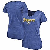 Women's Milwaukee Brewers Freehand V Neck Slim Fit Tri Blend T-Shirt Royal FengYun